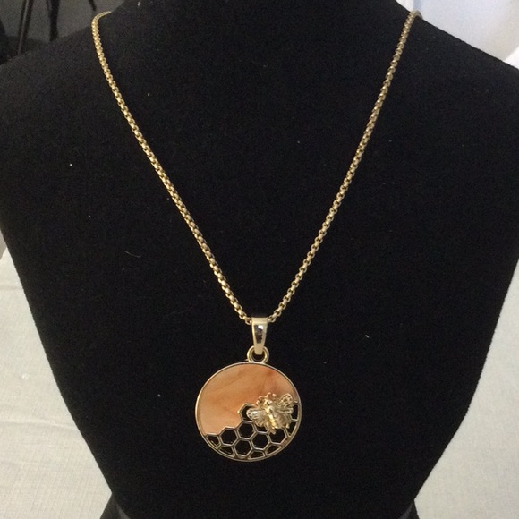Gold Honeycomb Bee Necklace - Picture 1 of 5